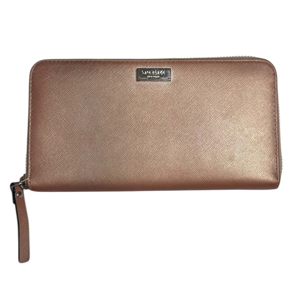 Kate Spade Metallic Beige Continental Zip Around Wallet